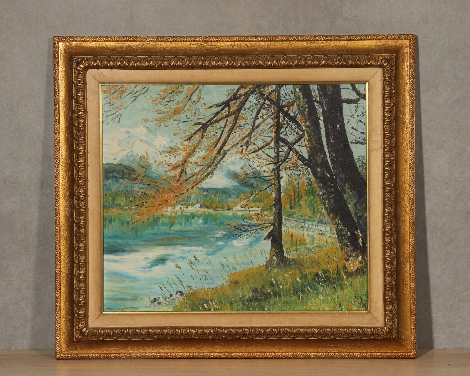 OIL ON CANVAS, ANONYMOUS LANDSCAPE: Frame 71x64cm, Sight Size 52x45cm (Frame 27.95"x25.20", Sight Size 20.47"x17.72"),The work retains original canvas and period frame with natural signs of age. The painting surface is clean and stable,