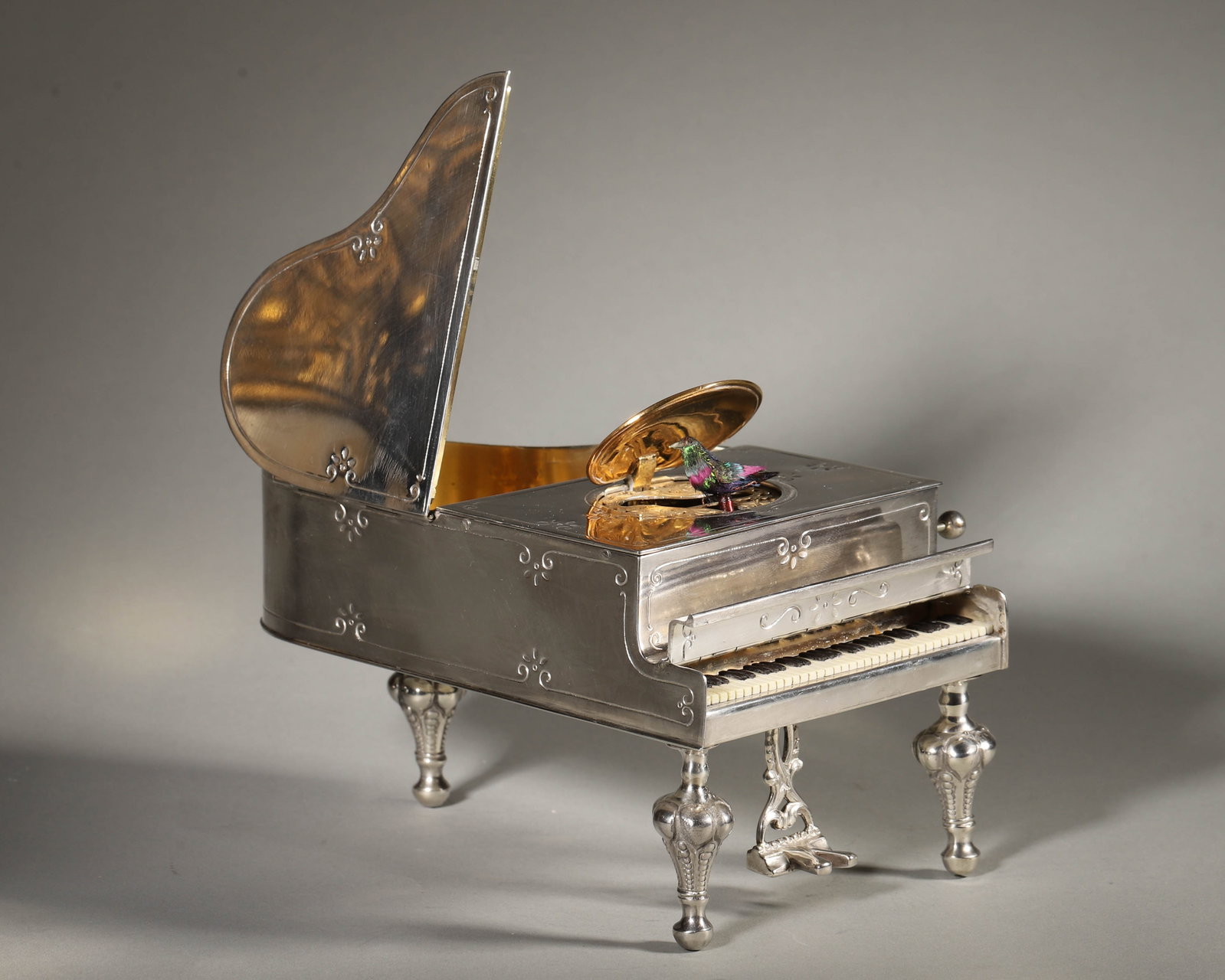 ANTIQUE GERMAN SILVER MUSIC BOX IN THE FORM OF A GRAND PIANO,20TH CENTURY SWISS(IN GOOD RUNNING (1 of 7)