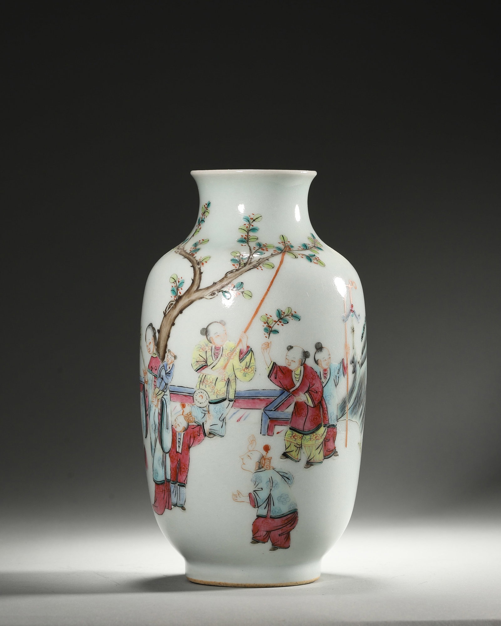 FAMILLE ROSE LANTERN VASE WITH LADIES AND BOYS AT PLAY, QING DYNASTY (1644-1912 AD) (1 of 6)