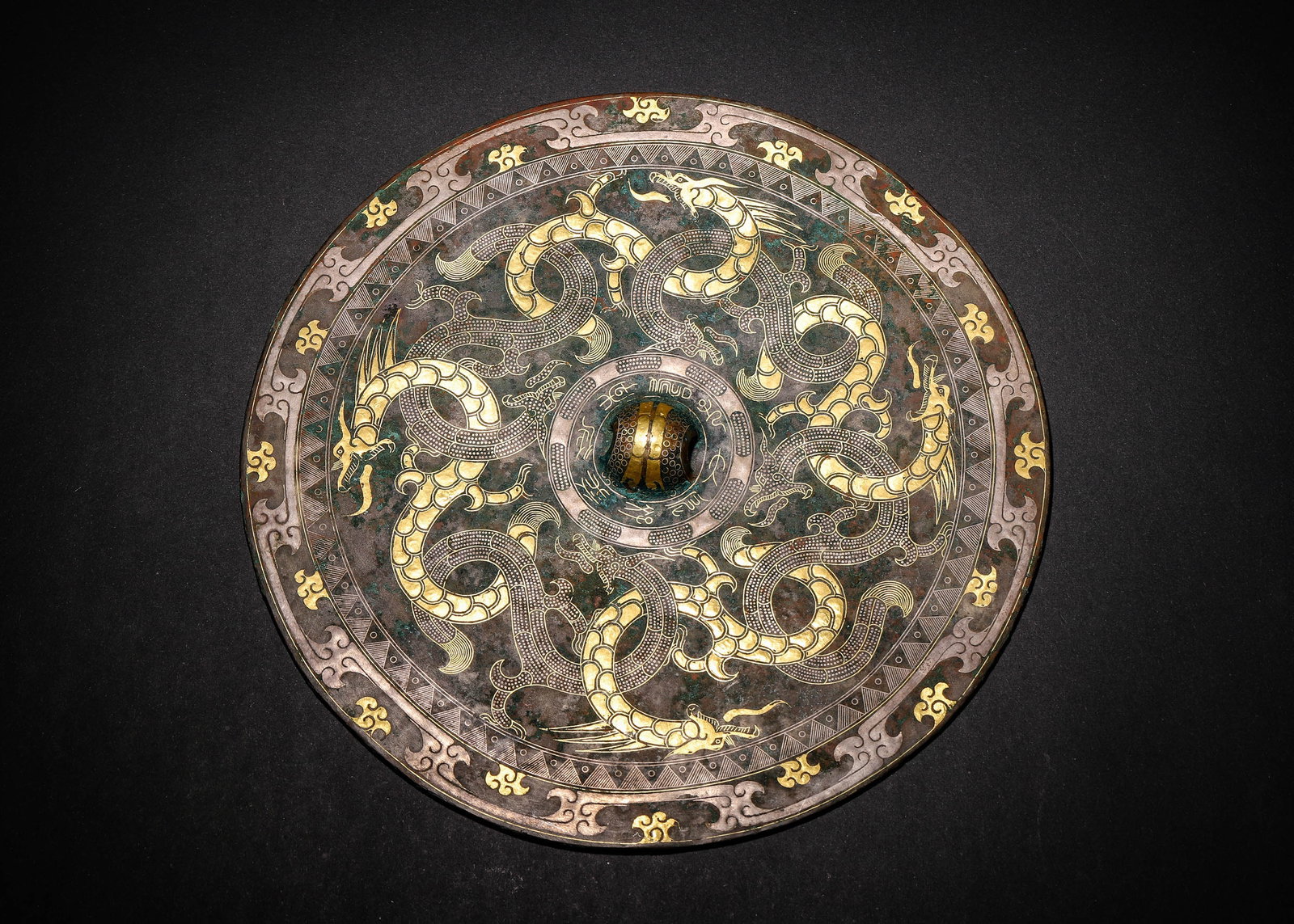 BRONZE MIRROR WITH GOLD AND SILVER INLAID FOUR DRAGON MOTIFS, WARRING STATES PERIOD (475?C221 BC) (1 of 8)