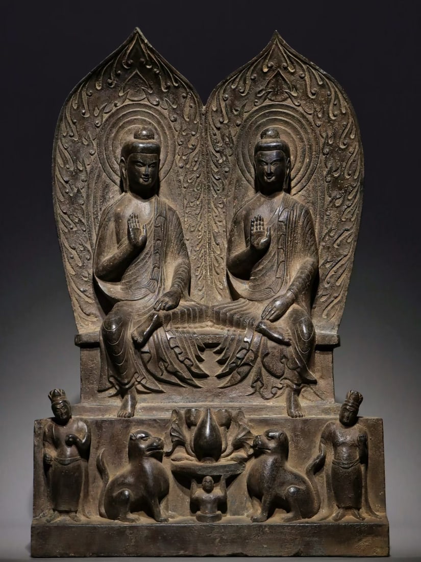 BLUESTONE STELE WITH SEATED TWIN BUDDHAS, NORTHERN WEI DYNASTY (386?C534 AD) (1 of 7)