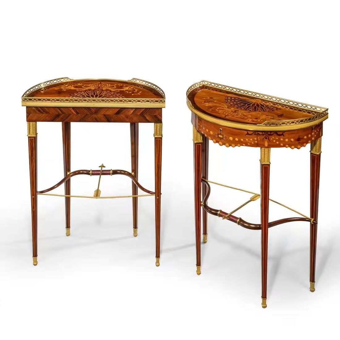 A Pair Of French Louis Philippe Style Gilt Bronze Mounted Marquetry Demi Lune Side Tables (1 of 7)