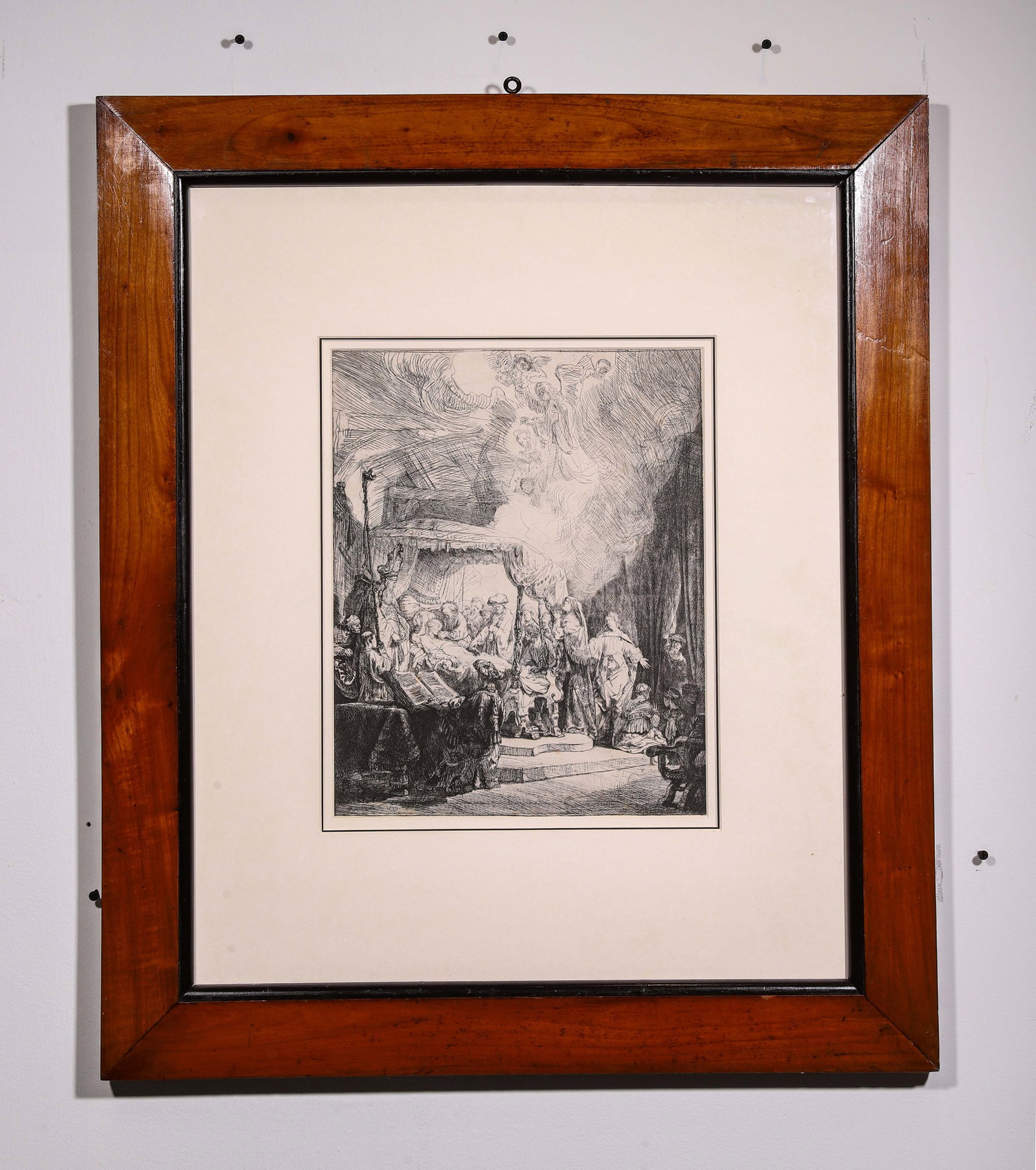 The Death Of The Virgin, 1790, Rembrandt Etching With A 19Th Century Antique Frame: Fr.80.5x68.5cm Img.38.5x30cm (31.69x26.97 in , 2.64x2.25 ft | 15.16x11.81 in , 1.26x0.98 ft)The original work is an etching created by Rembrandt in 1636, dating from the peak of his artistic career (t