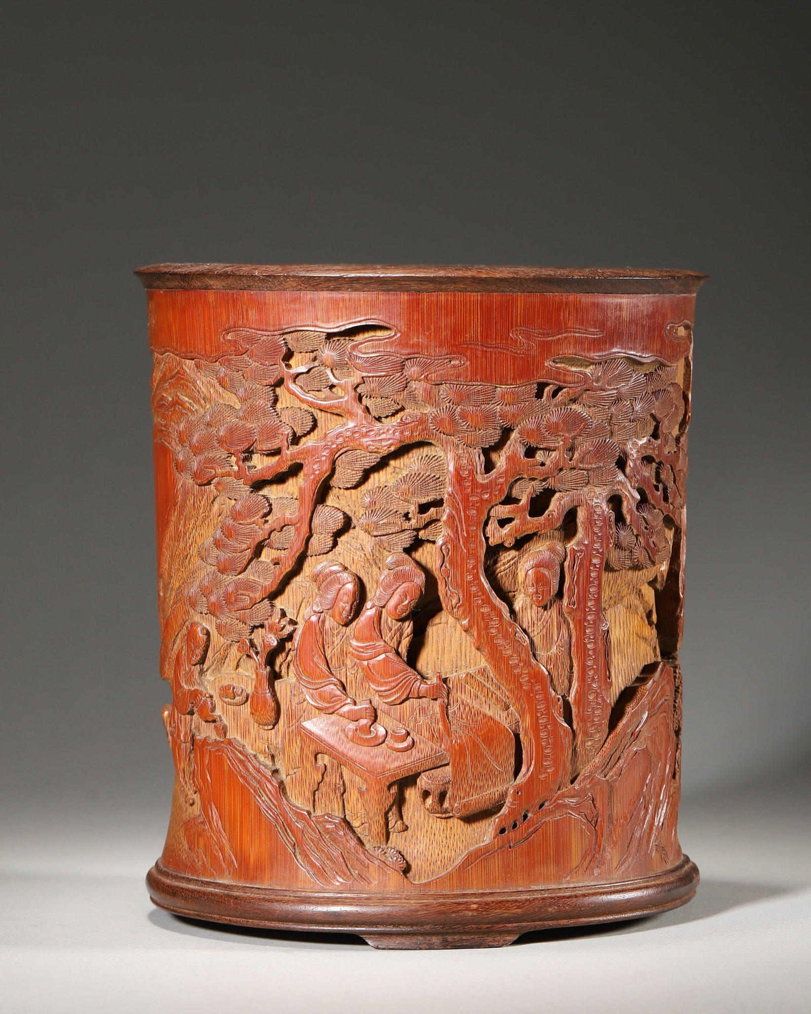 Openwork Bamboo Brush Pot, Ladies And Children (Qing Dynasty,1644 1912) (1 of 7)