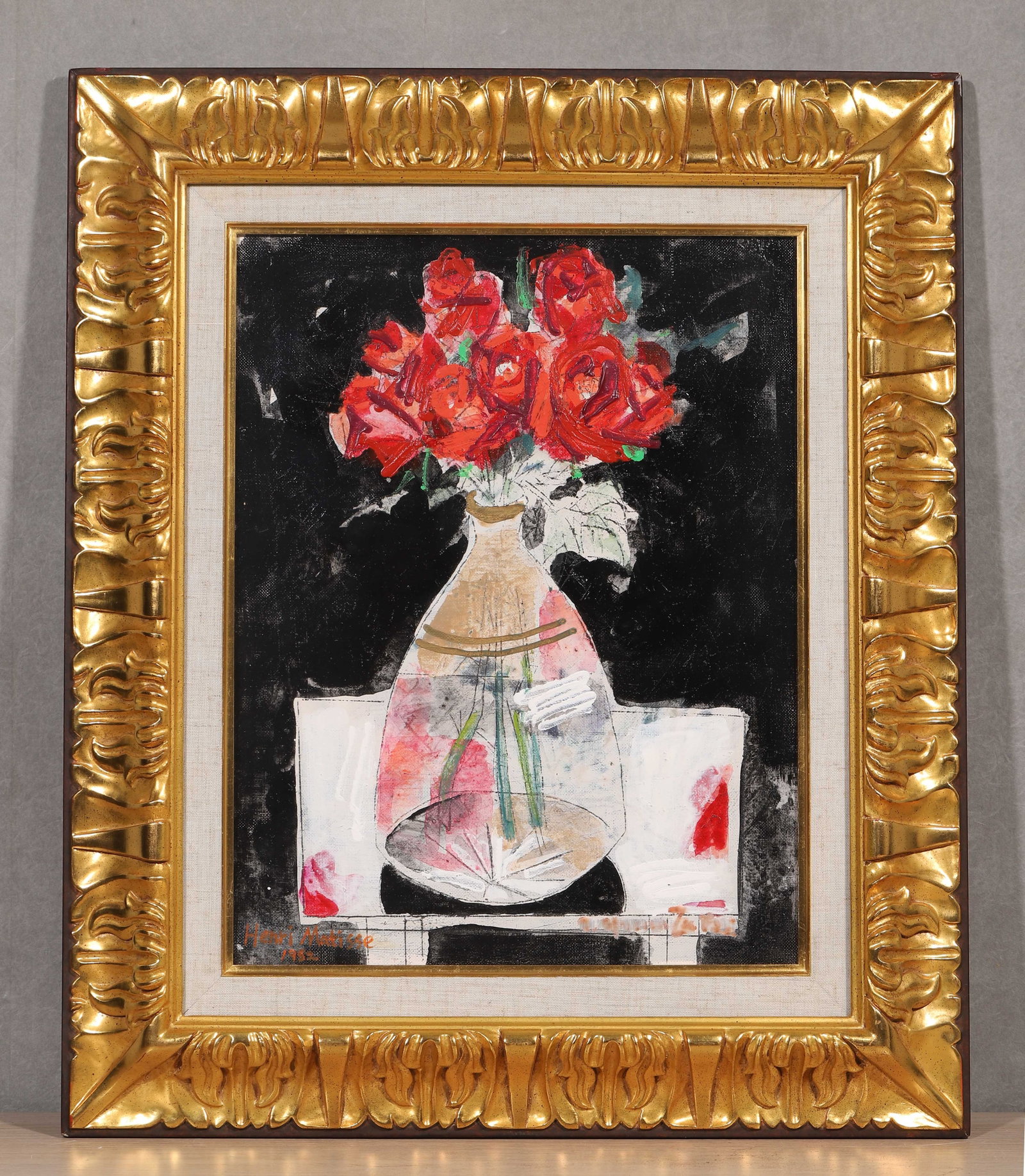 Henri Matisse 1869 1954, Attributed To, Acrylic On Canvas, France: Frame 59x50cm, Sight Size 40x31cm (Frame 23.23"x19.69", Sight Size 15.75"x12.20")Henri Matisse (1869 1954, France), Mixed Media on CanvasA towering pioneer of Fauvism in modern art, Matisse gave up a 