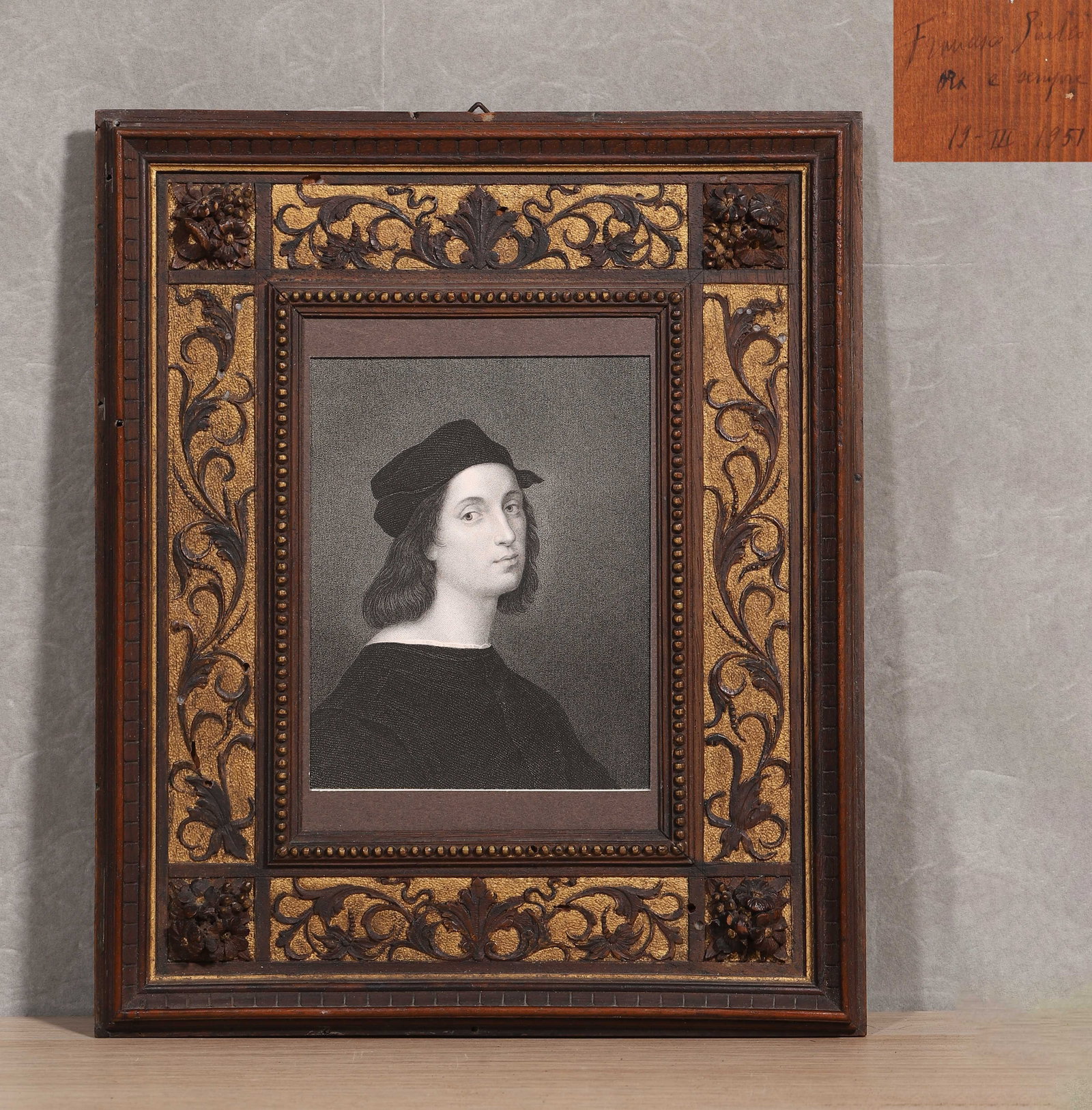 Raphael (Raffaello Sanzio) 1483 1520, Attributed To, Engraving On Paper, Italy: Frame 25x21cm, Sight Size 12x9cm (Frame 9.84"x8.27", Sight Size 4.72"x3.54")As one of the three masters of the High Renaissance, Raphael was born in Urbino and trained under Perugino. He absorbed comp