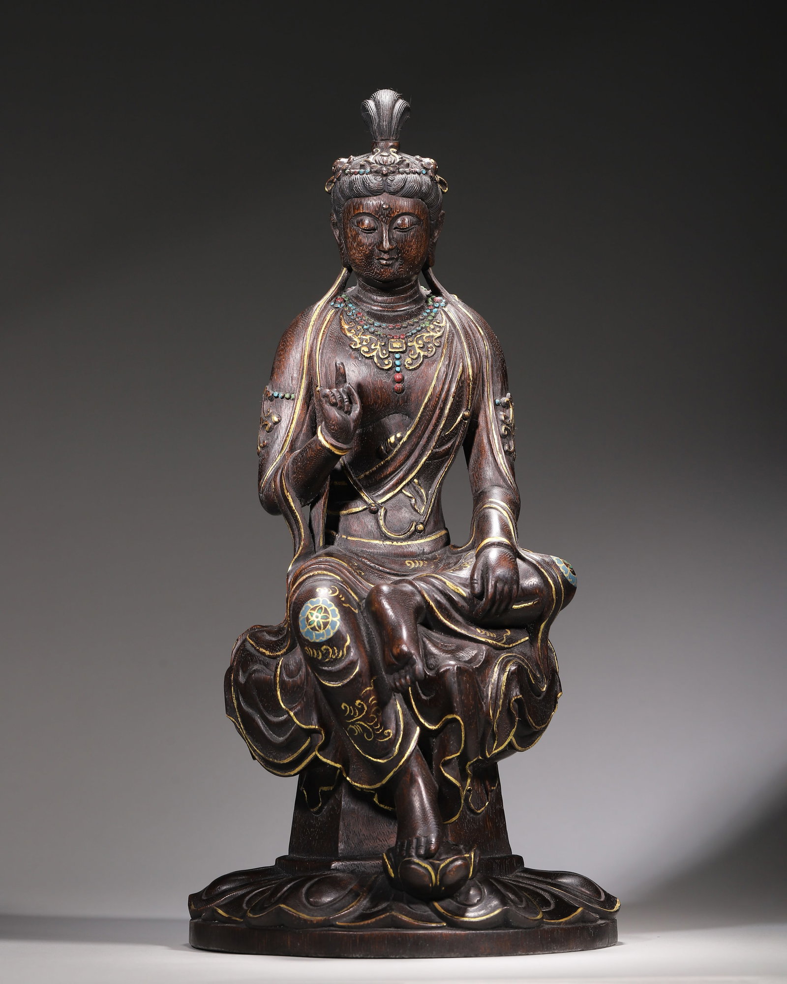 Gilded And Jewel Inlaid Agarwood Seated Guanyin, Qianlong Period Qing Dynasty (1 of 11)