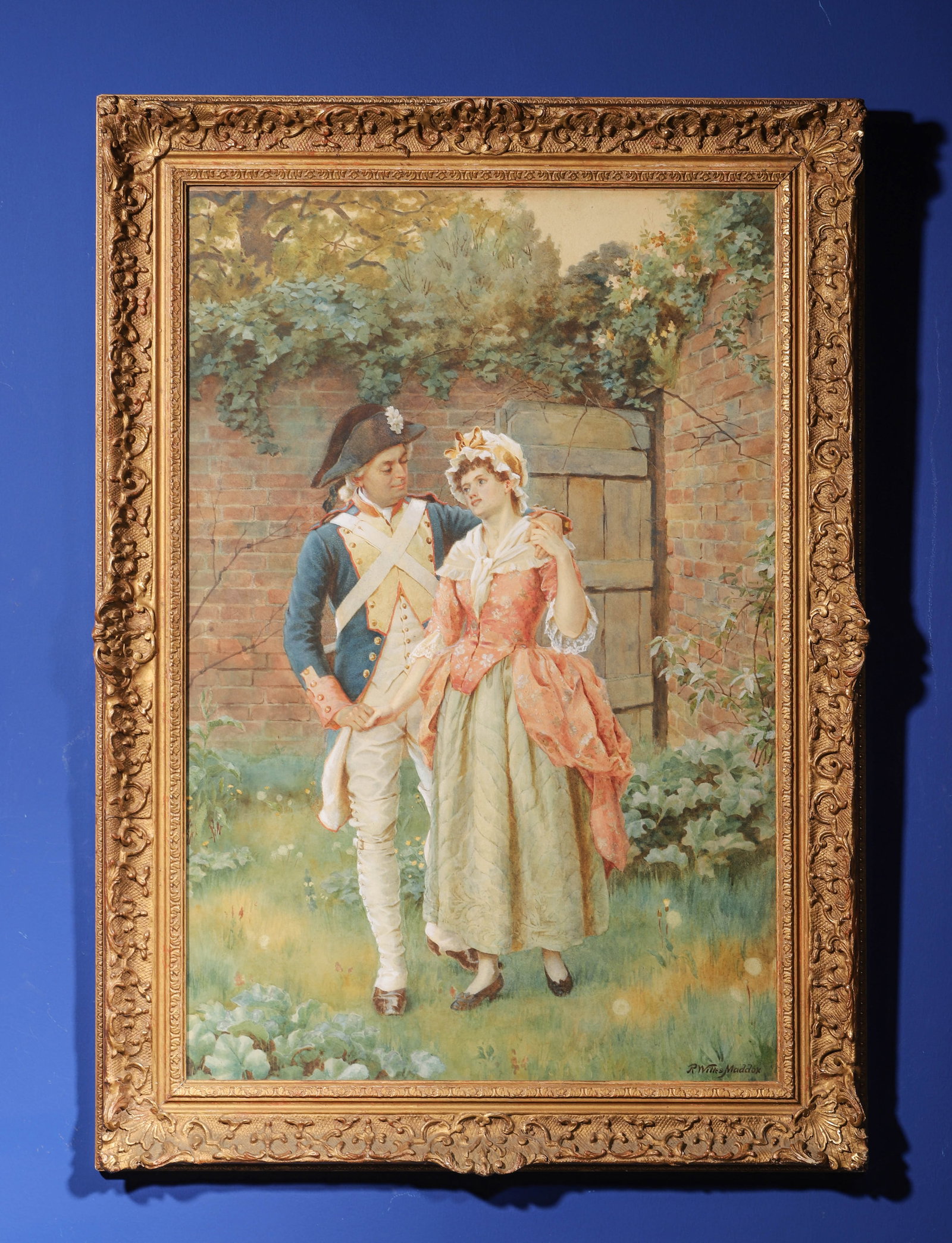 Georgian Officers Courting In A Garden, Watercolor, By Richard Willes Maddox, Important Academic (1 of 9)