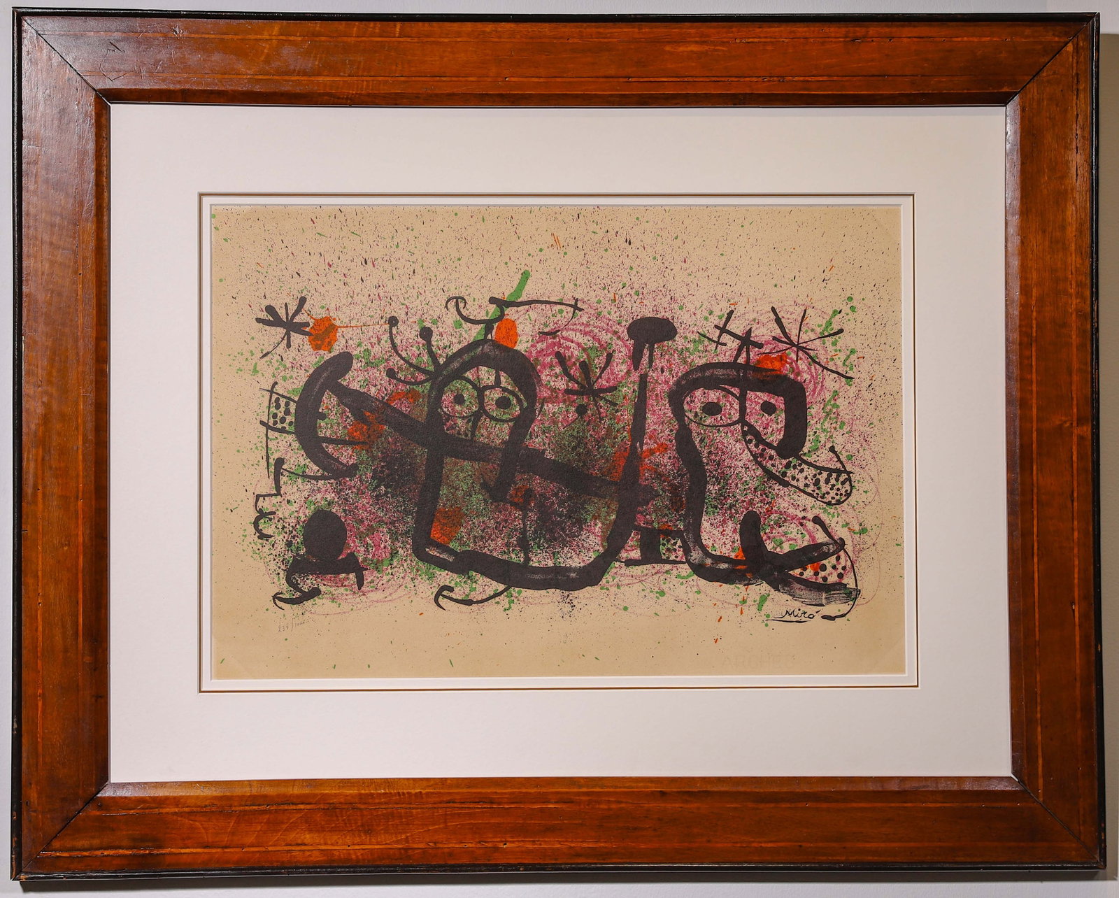 The Hand Of Proverbs, 1960, Joan Mir O Lithograph, Contained Within A 19Th Century Antique Frame: Fr.84x64cm Img.53x35cm (33.07x25.20 in , 2.76x2.10 ft | 20.87x13.78 in , 1.74x1.15 ft)This work is The Hand of Proverbs, a lithograph by Joan Mir o, the master of Spanish Surrealism. Rendered with bol