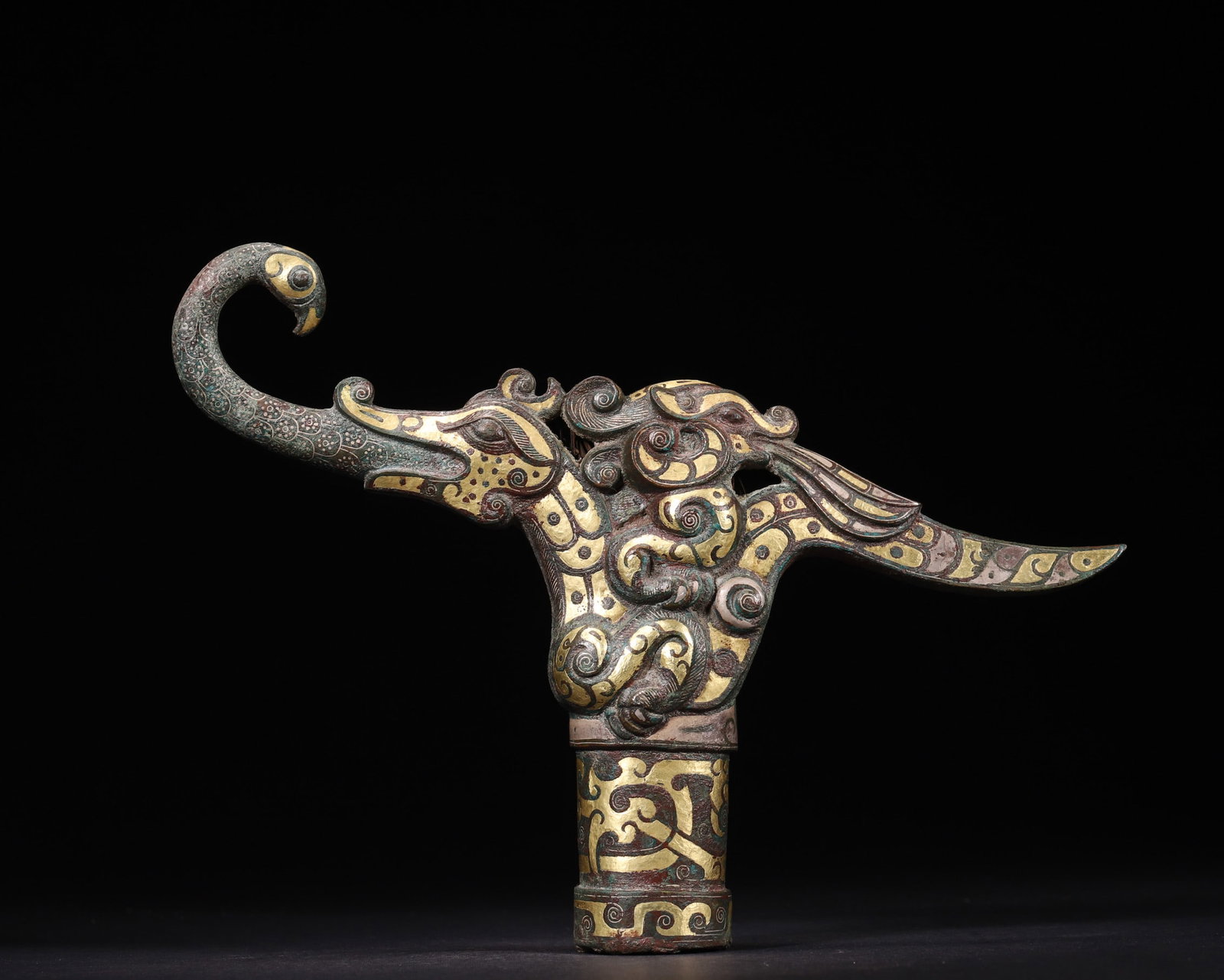 A Gold And Silver Inlaid Bronze Ge Dagger Guard With Dragon And Phoenix Motifs, Warring States (1 of 8)