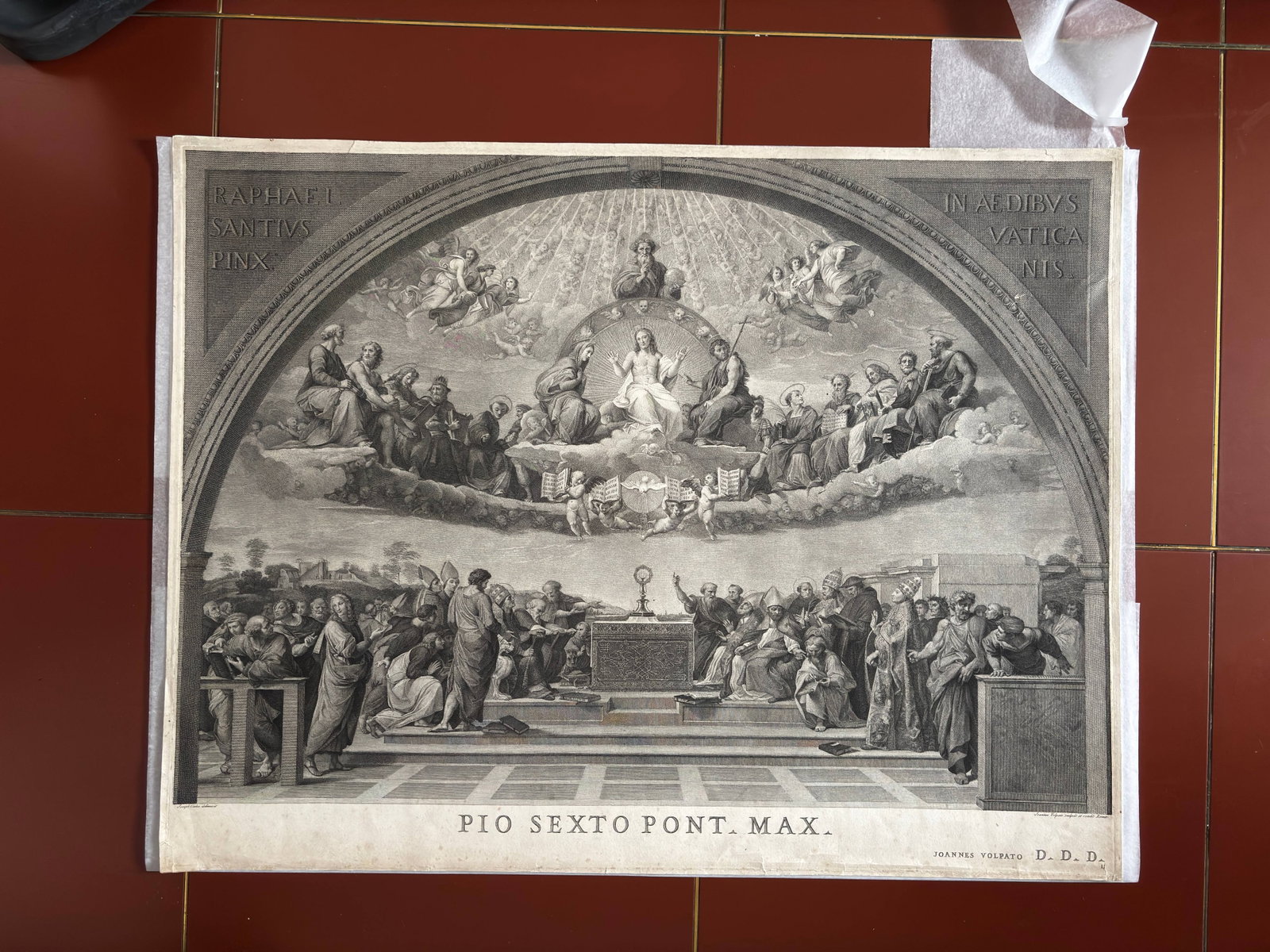 The Disputation Of The Holy Sacrament: Sheet Size: 758 x 580 mm (29.84 x 22.83 in)Plate Size: 740 x 556 mm (29.13 x 21.89 in)GIOVANNI VOLPATOITALIAN, BASSANO 1735 1803 ROME.Original Artist: RaphaelIntermediate Draughtsman: Giuseppe Carducc