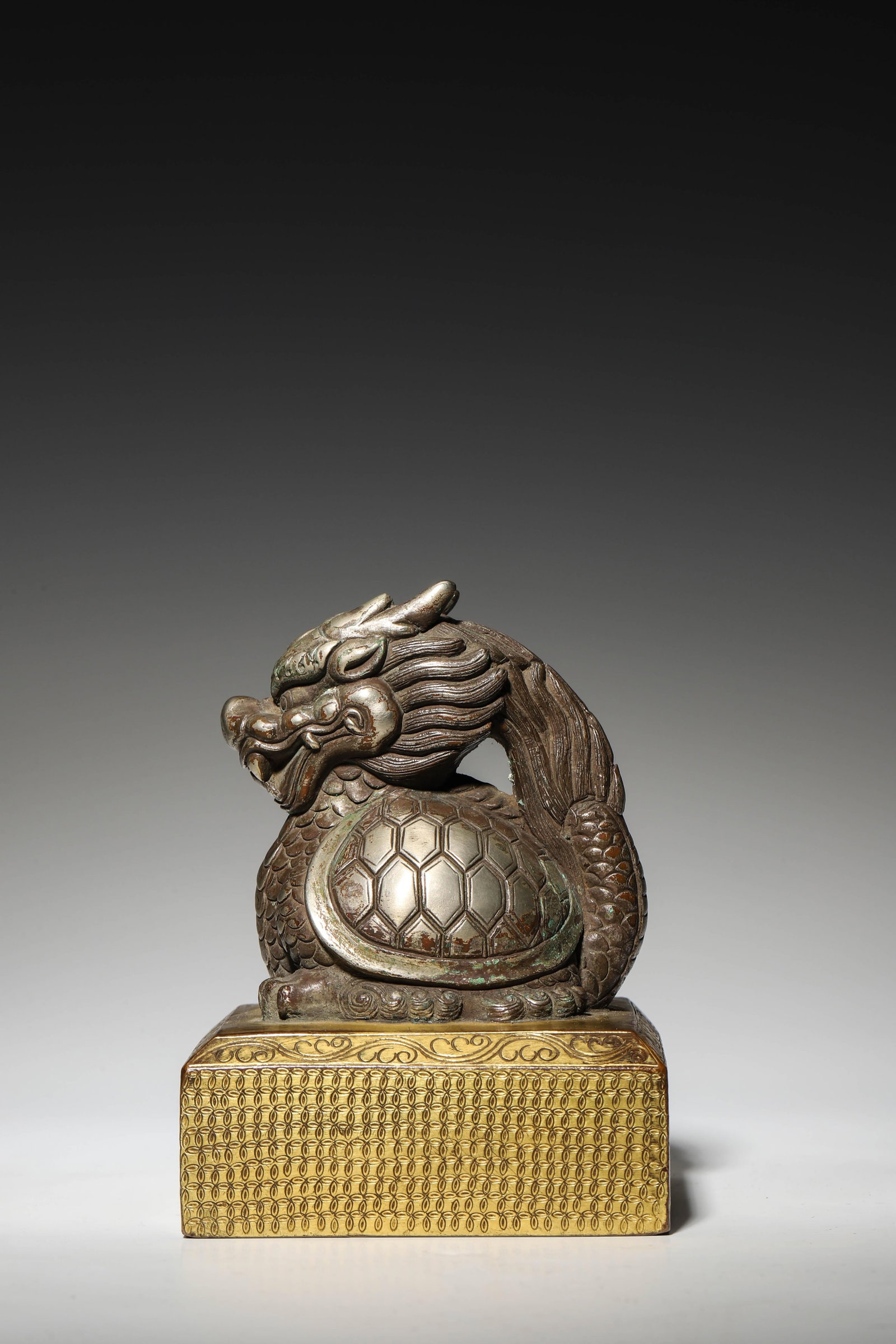 Qing Dynasty, Silver-Bearing Copper Seal With Dragon-Tortoise Knob, Sino-Tibetan Inscriptions (1 of 8)