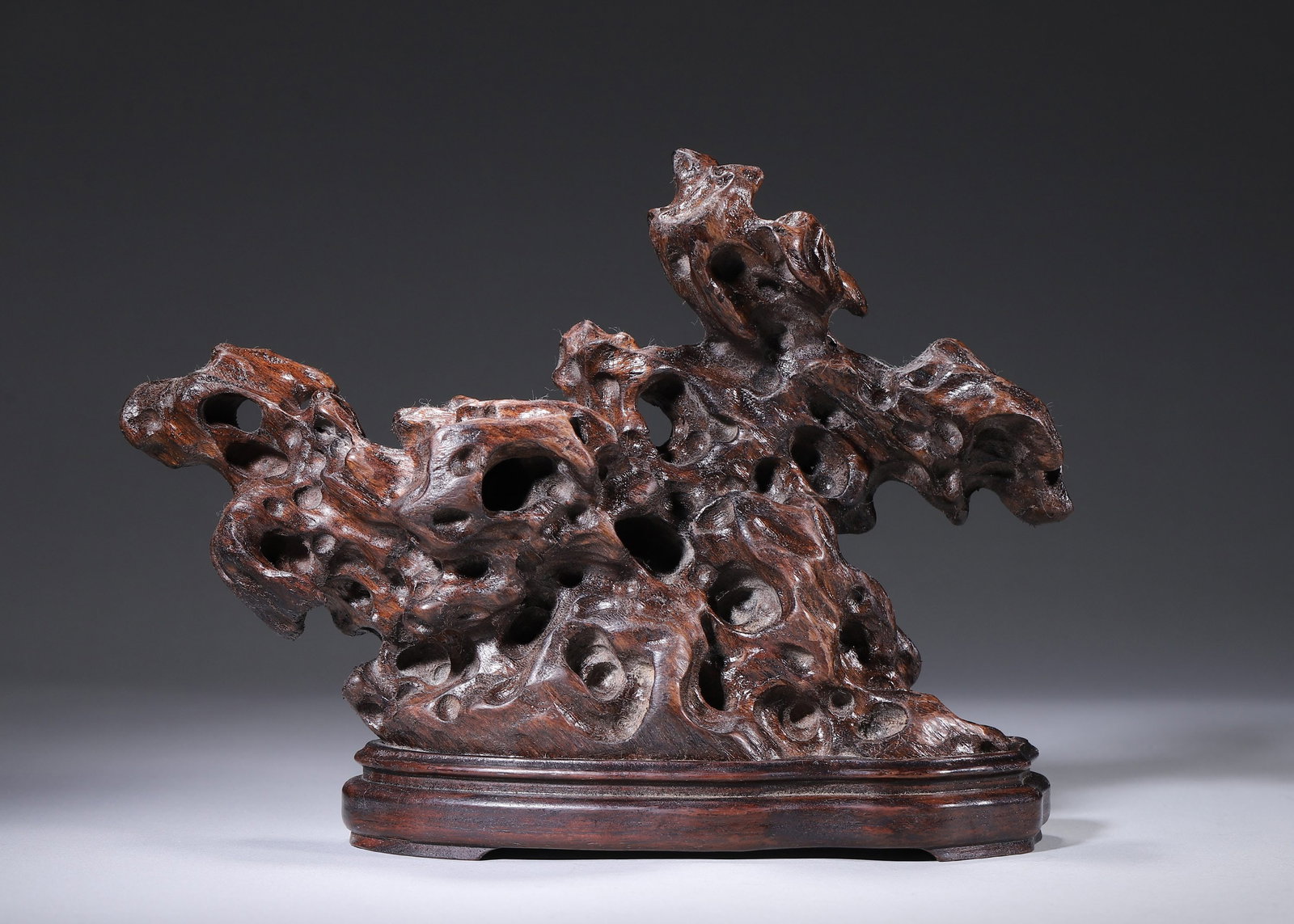 Qing Dynasty,Chenxiang Natural Form Mountain Ornament With Hardwood Stand (1 of 7)