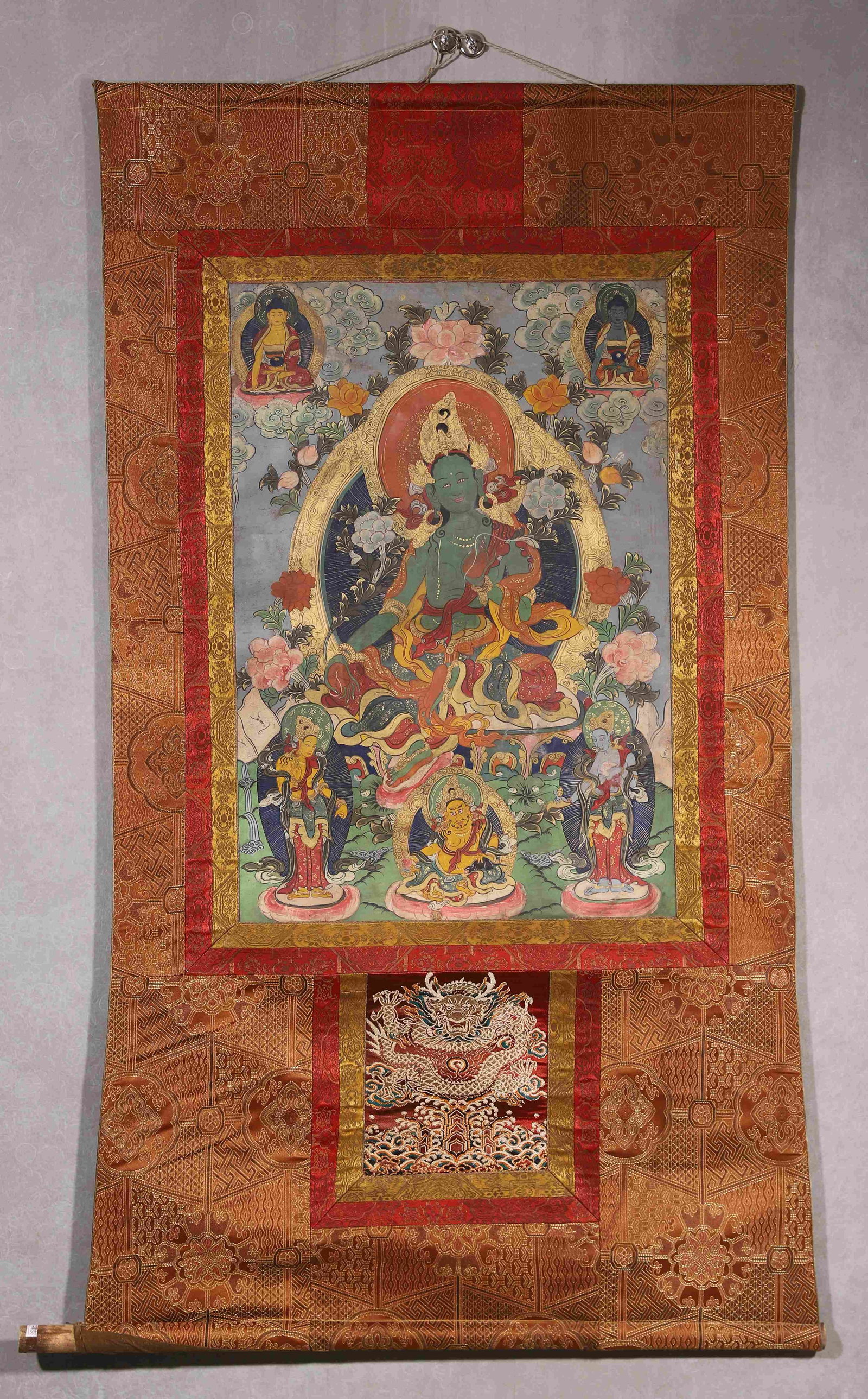 Green Tara Thangka With Original Silk Mounting,Qing Dynasty (1 of 10)