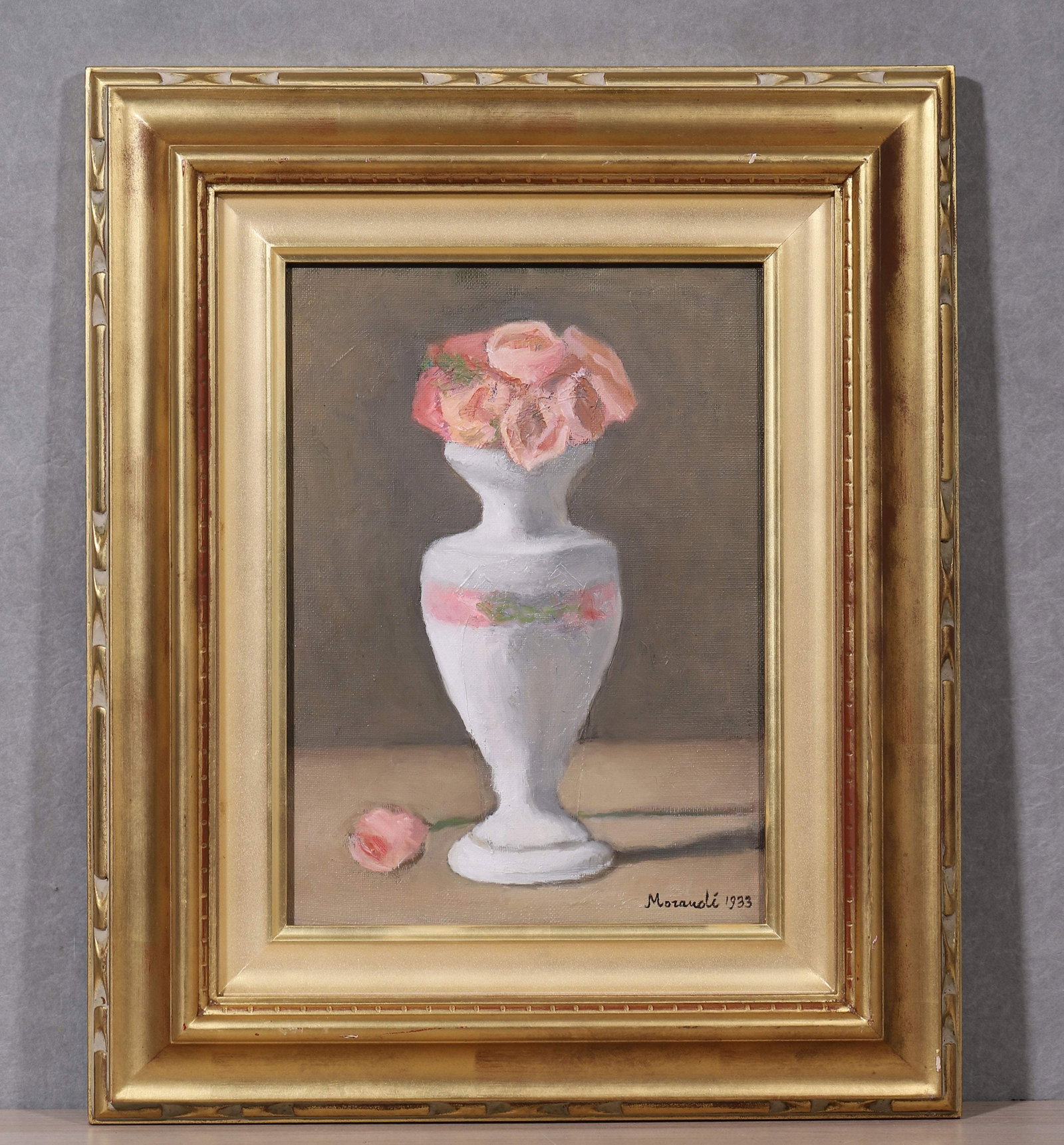 Giorgio Morandi, Italian, (1890-1964), Attributed To, Oil On Canvas, Antique Carved Gilt Frame: Giorgio Morandi (1890-1964) was a celebrated Italian painter and printmaker, the most influential still-life master of the 20th century, a key figure of the Metaphysical Art movement, and widely known