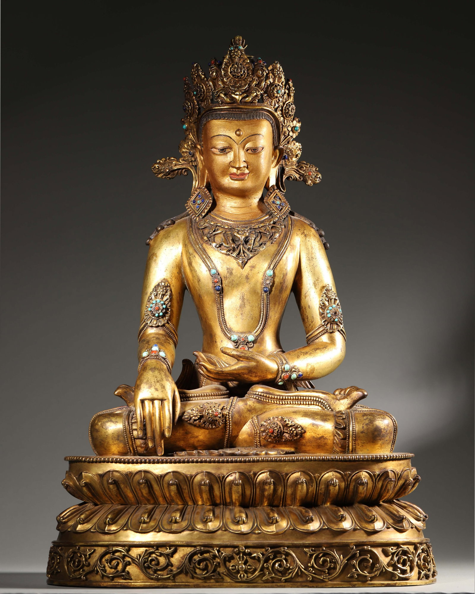 Qianlong Period Gilt-Bronze Inlaid-Gem Seated Shakyamuni Buddha (1 of 13)