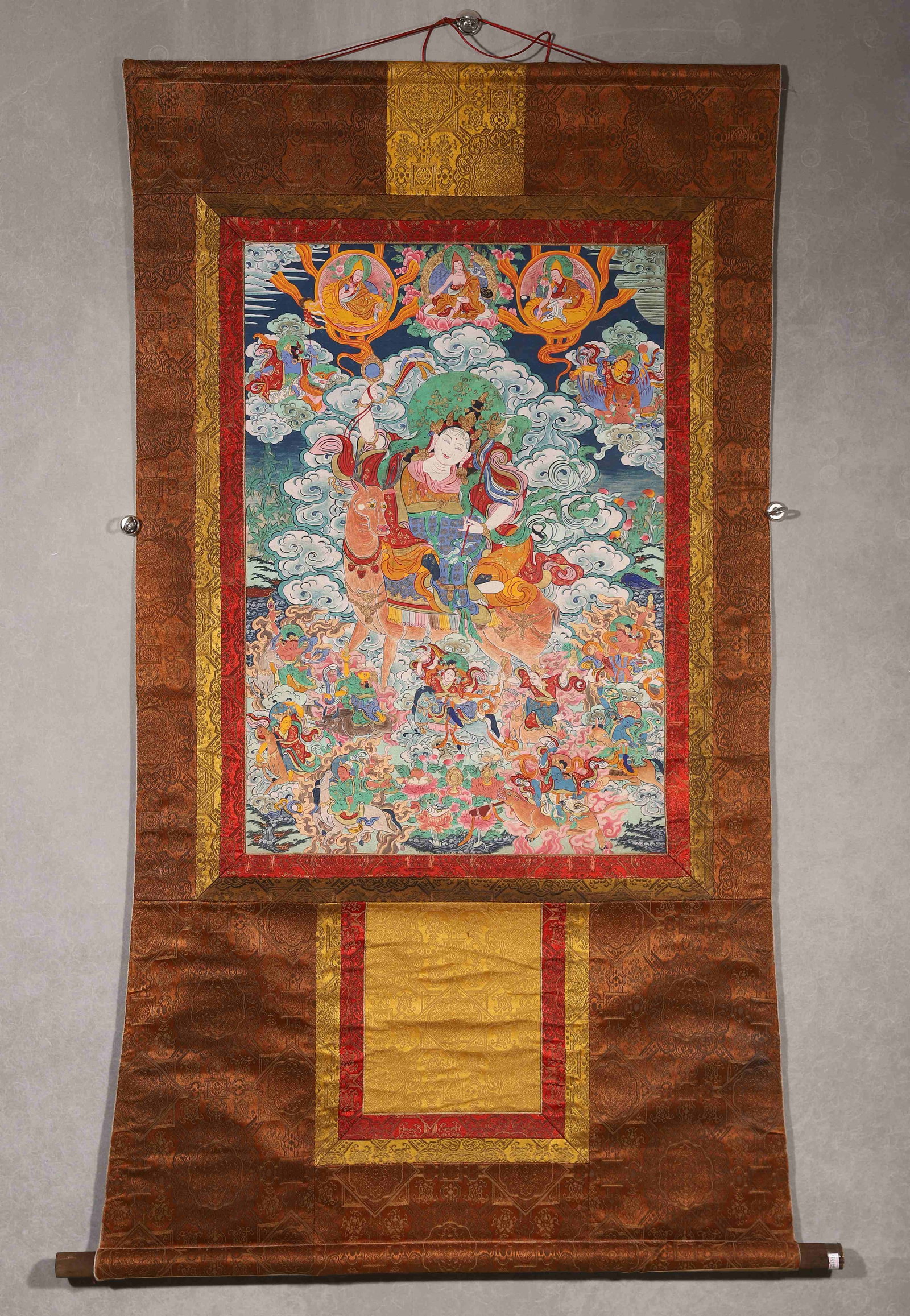 Goddess Dharma-Protector Riding Deer Thangka,Qing Dynasty,Silk Brocade Mounted (1 of 11)