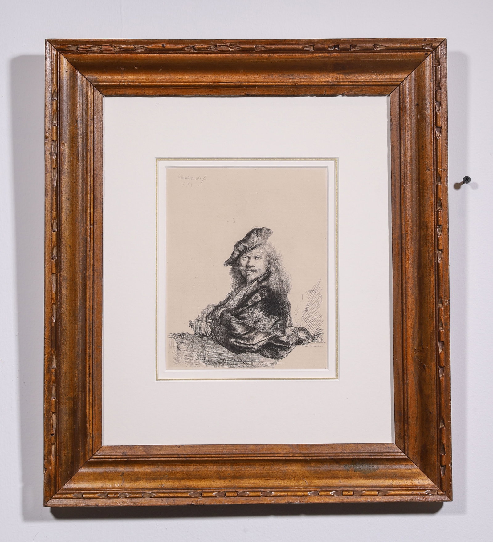 Rembrandt Self-Portrait, Late 19Th-Century Engraving, Antique Frame: Late 19th-century Amand-Durand reproduction after a D??rer copperplate engravingFr.47x41cm Img.16x21cm (18.50x16.14 in, 1.54x1.35 ft | 6.30x8.27 in, 0.52x0.69 ft)