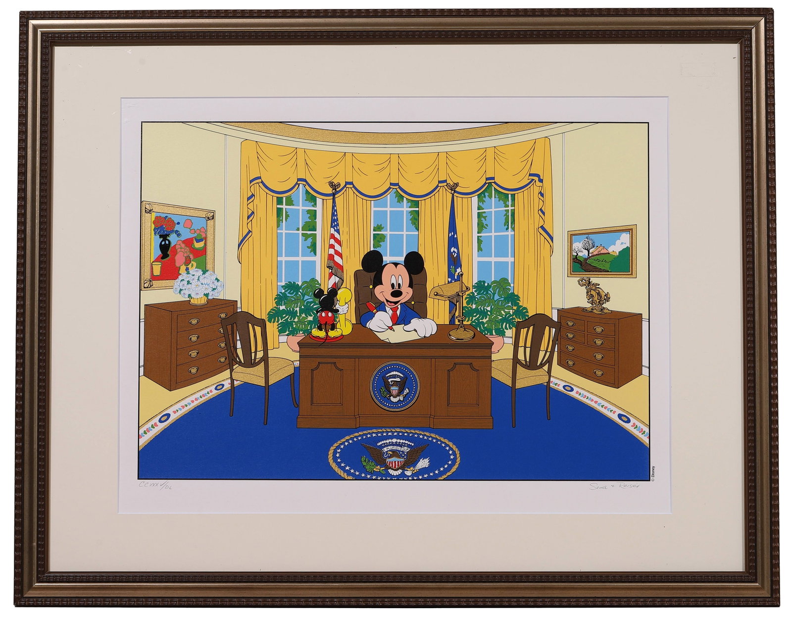Walt Disney (Usa), 1988, Limited Edition Serigraph On Archival Paper,: Founded in 1923, The Walt Disney Company is one of the most influential entertainment companies in the world, renowned for iconic characters such as Mickey Mouse. This work, Mickey Mouse For President