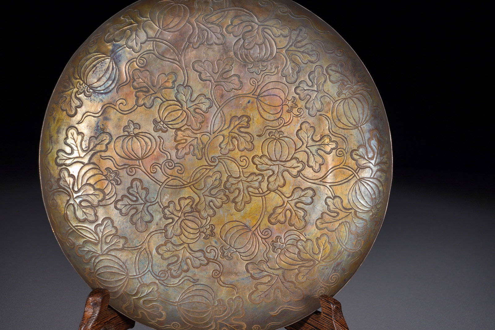 Qing Dynasty Silver Engraved Melon ?? Continuous Pattern Round Plate - 7