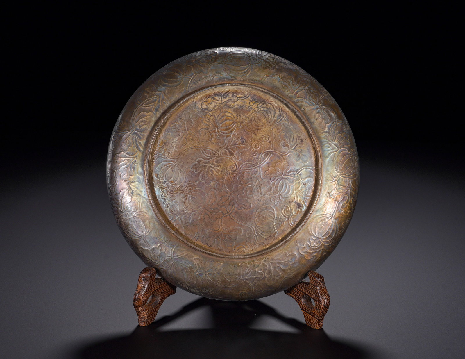 Qing Dynasty Silver Engraved Melon ?? Continuous Pattern Round Plate - 9