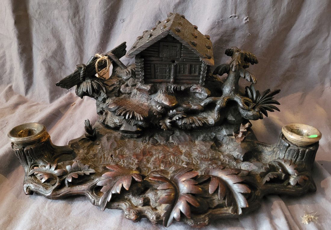 Vintage Black Forest Heavily Carved Cabin Candle and (1 of 3)