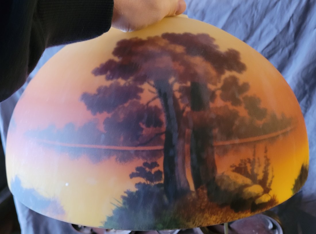 Quality Phoenix Reverse Painted Table Lamp w. Sunset (1 of 2)