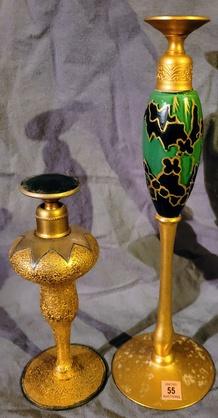 (2) Glass w. Gold Guilt Overlay Perfume Bottles w. (1 of 2)