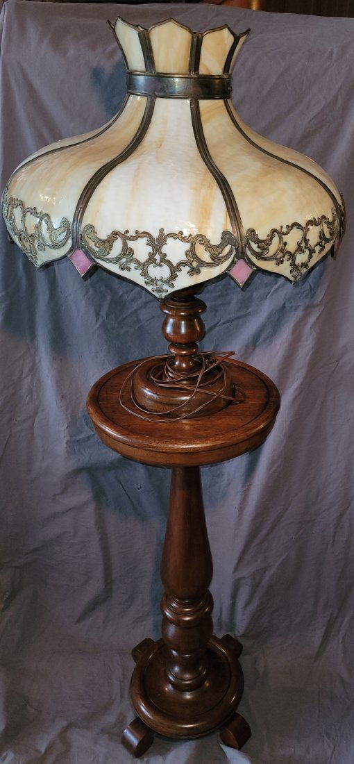 Scarce and Unusual 2pc Walnut Floor Lamp w. Slag Panel (1 of 6)
