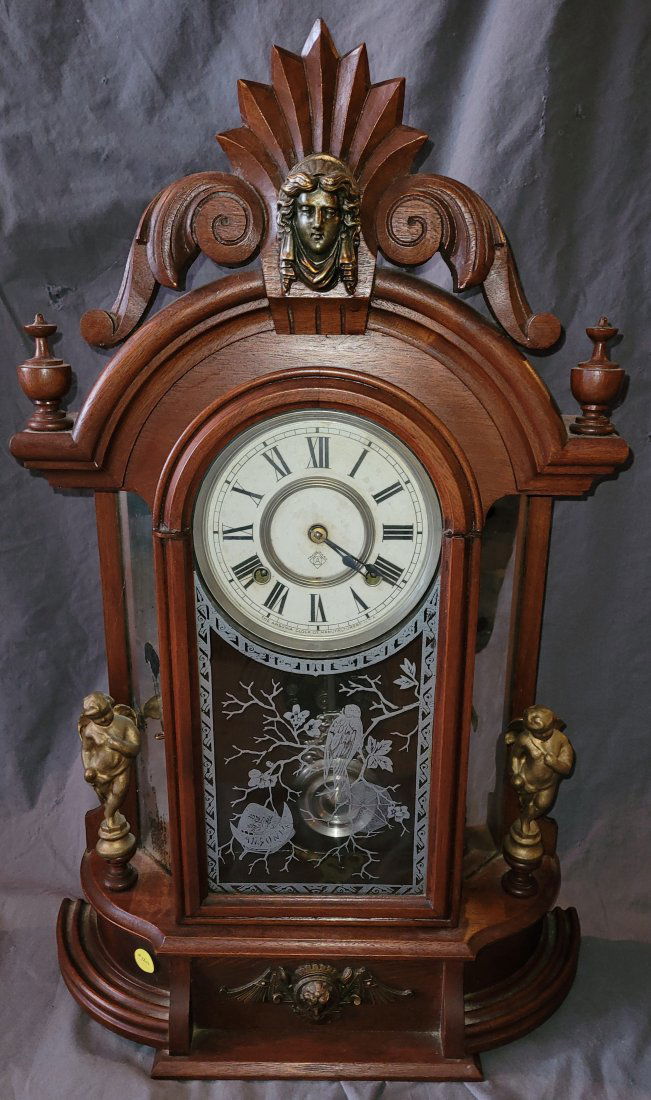 Ansonia Victorian Walnut Mantle Clock w. Mirrors, (1 of 2)