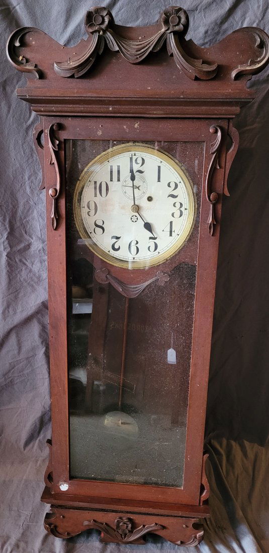 Large Mahogany Wall Mount New Haven Carved Regulator (1 of 2)