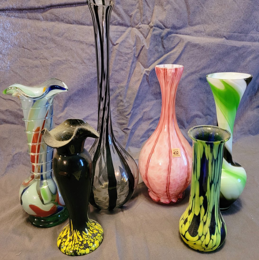 (6) Art Glass Vases Including Czechoslovakian- 12-1/: (6) Arthur Glass Vases Including Czechoslovakian- 12-1/2"