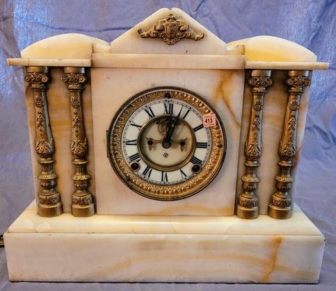 Alabaster Ansonia Open Escapement Pillar Mantle Clock (1 of 3)