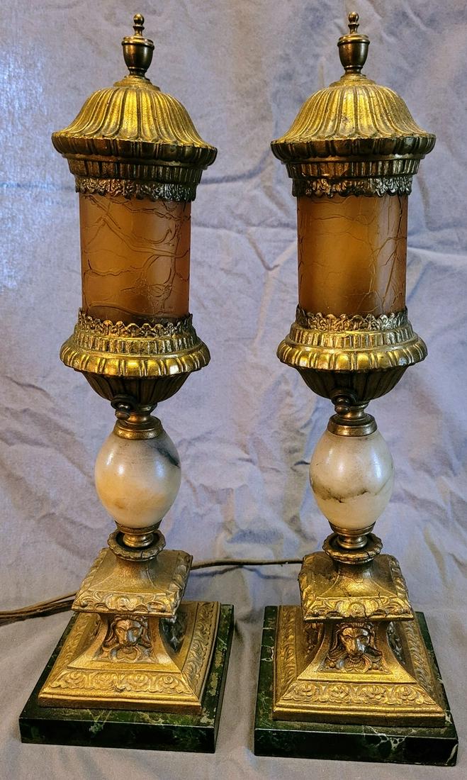 Great Pair of Bronzed Lion Heads, Marble, and Crackle (1 of 2)