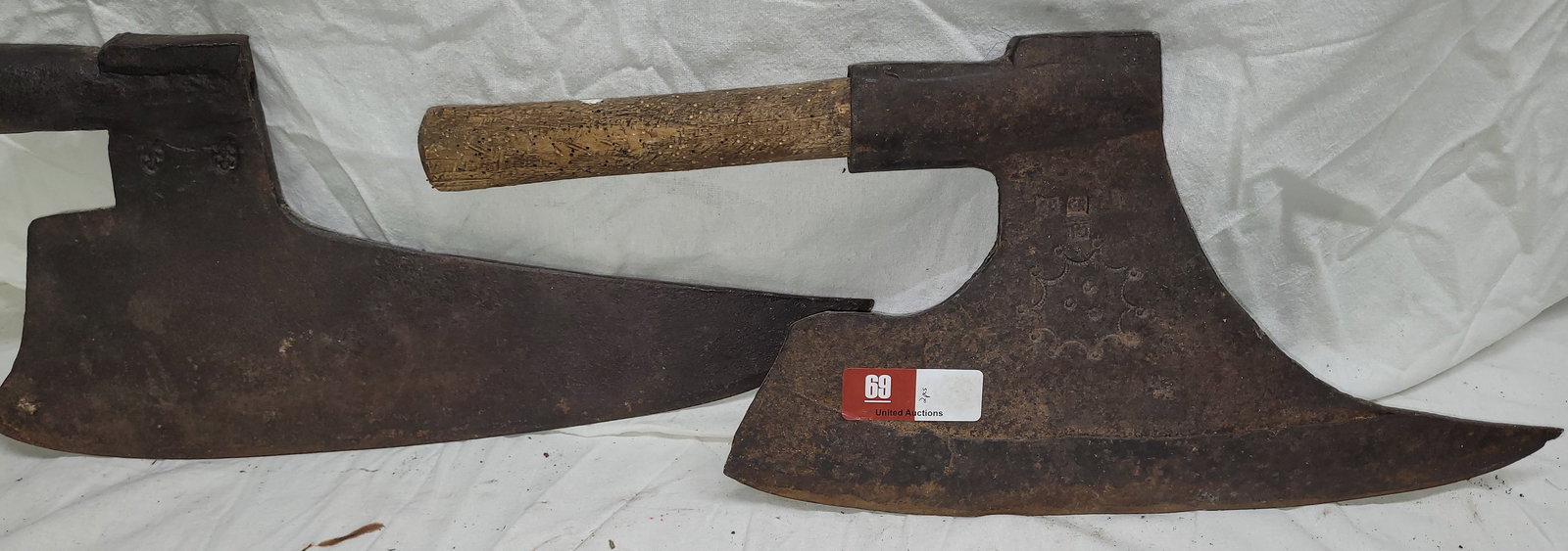 (2) Early Goosewing Broad Axes w/ Touch Marks, 16" x 22", 18" x 22": See title and pictures