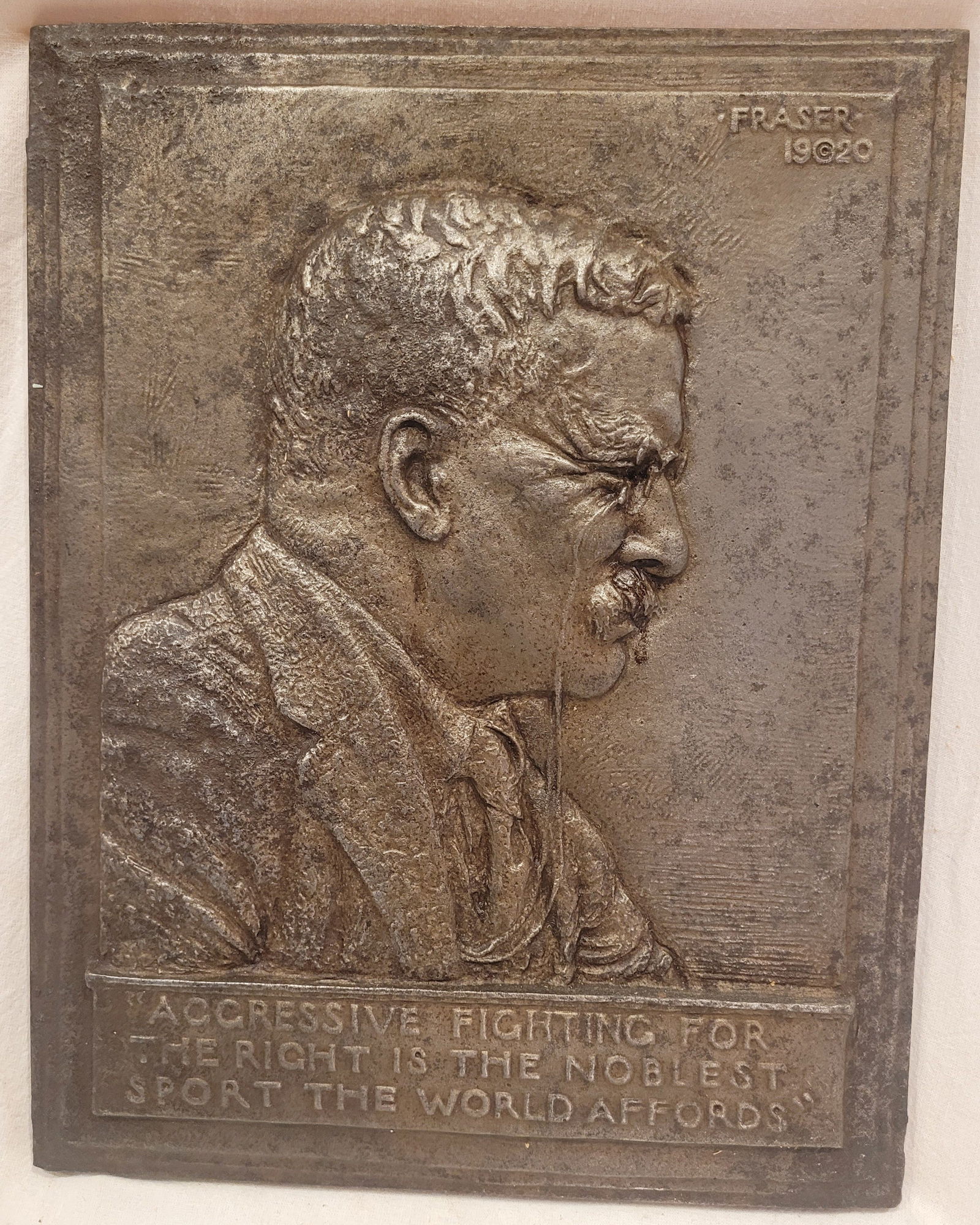 Heavy Theodore (Teddy) Roosevelt Hanging Iron Plaque (1 of 1)