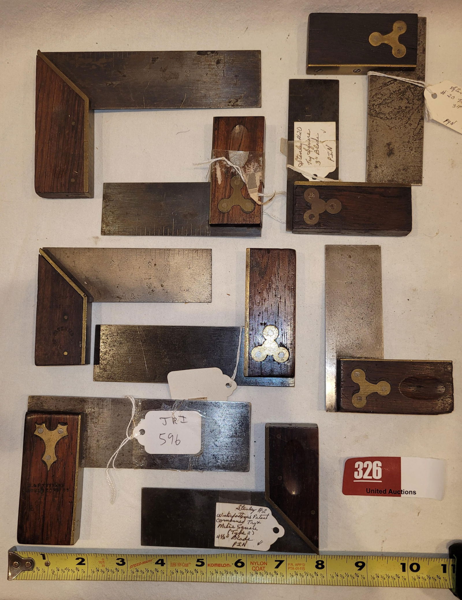 (9) Stanley Tri-Squares, Rosewood Handles, 3" & 4" (1 of 1)