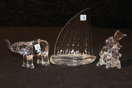 Waterford Crystal Figurines - 4th Ed. Bunny, Sailboat, Elephant Calf