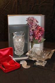 Waterford Crystal - 6" Bud Vase w. Flowers, Clarion Bowl, Sea Horse Hand Cooler