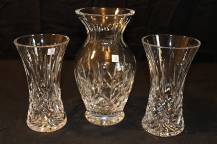 Waterford Crystal - Lismore 9" Vase, (2) Immigrants Vases