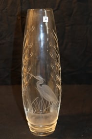 Waterford Crystal Designers Gallery - Egret in Reeds Vase - Signed - 78/2500 Michael Morrissery