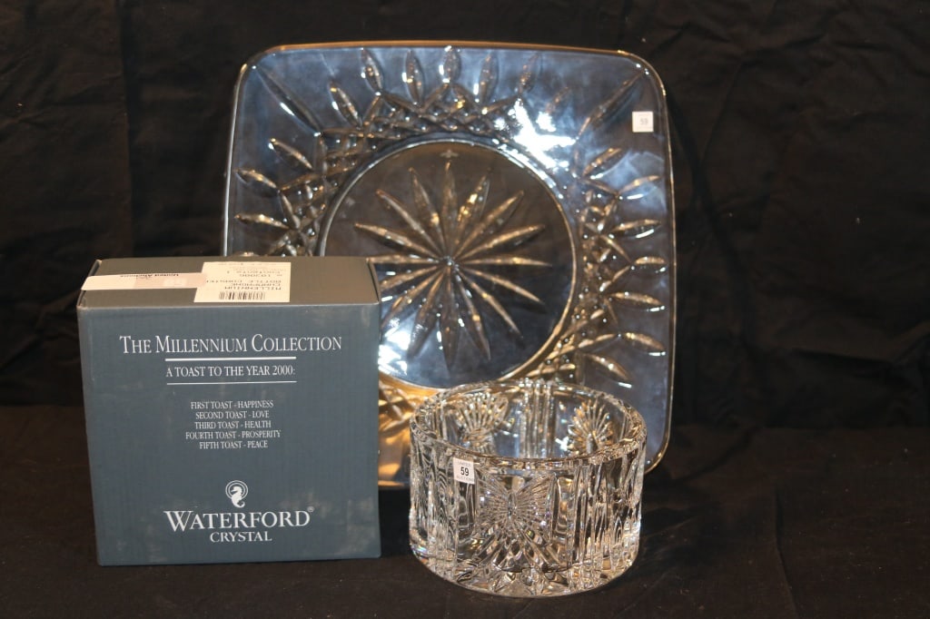 Waterford Crystal - Millenium Champagne Bottle Coaster, Lismore 12" Square Charger Plate (1 of 3)