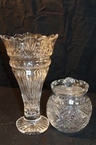 Waterford Society Crystal - W.S. Samuel Miller Biscuit Barrell w. Lid, Princess Vase By Designers