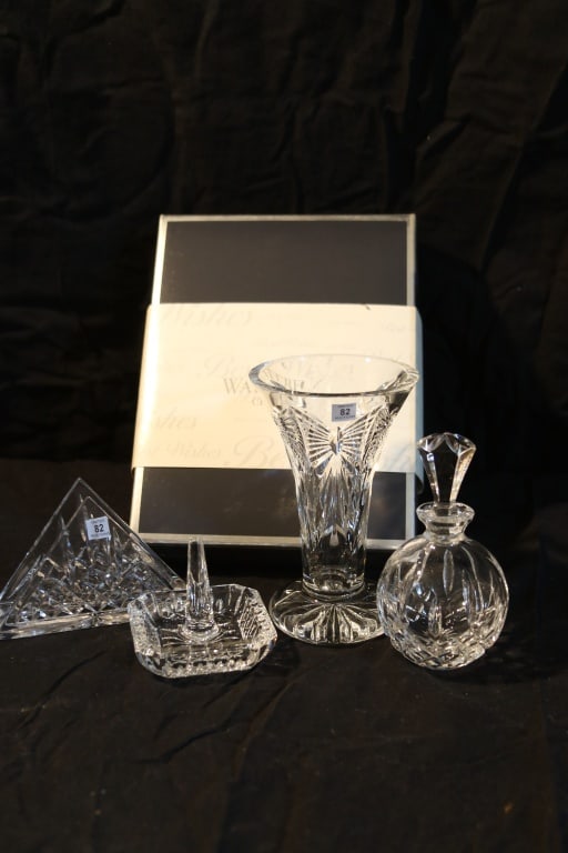 Waterford Crystal - Best Wishes 6" Vase, Lismore Square Ring Holder, Lismore Perfume Bottle, Lismore: 4pcs - 6"x3-1/2", 3"x3", 5"x3",