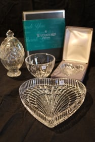 Waterford Crystal - (2) Thank You Vanity Dishes, Heart Ring Dish, Heart Shaped Tray, Egg Box