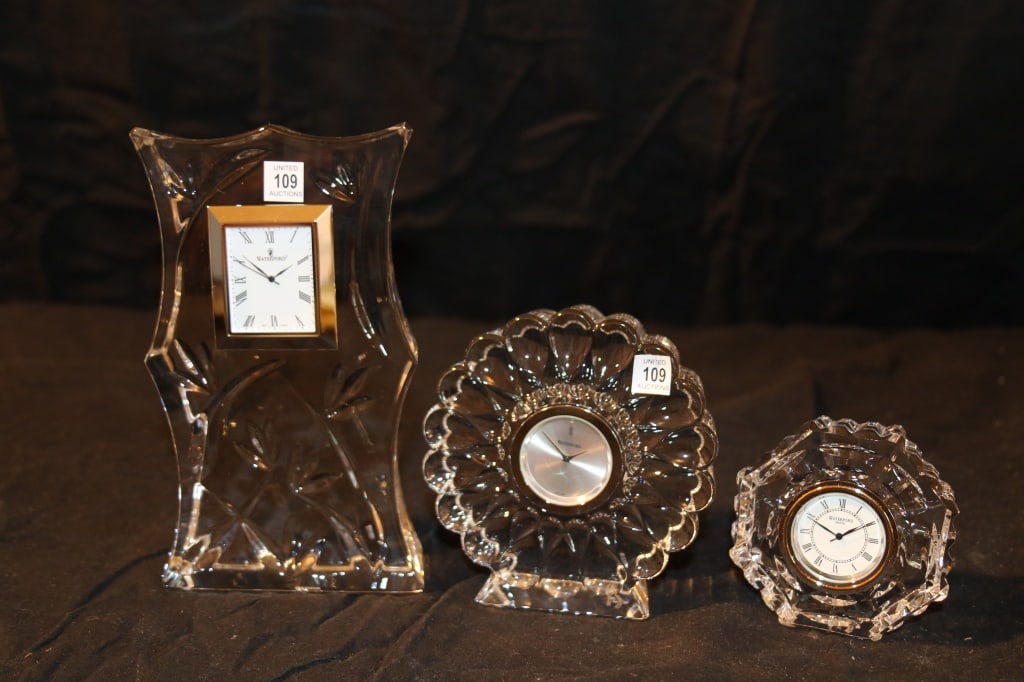 Waterford Crystal - Bamboo Large Clock, Presage Small Clock, Small Octagonal Desk Clock (1 of 3)