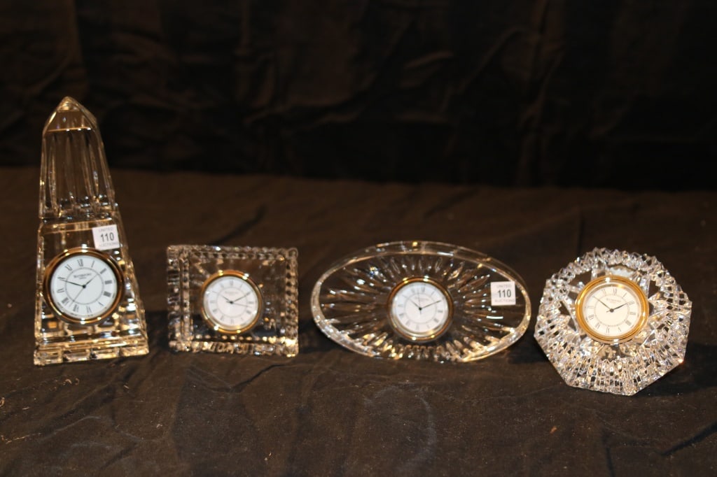 Waterford Crystal - Obelisk Clock, Sm. Rectangle Clock, Small Oval Clock, Diamond Paperweight Clock (1 of 3)