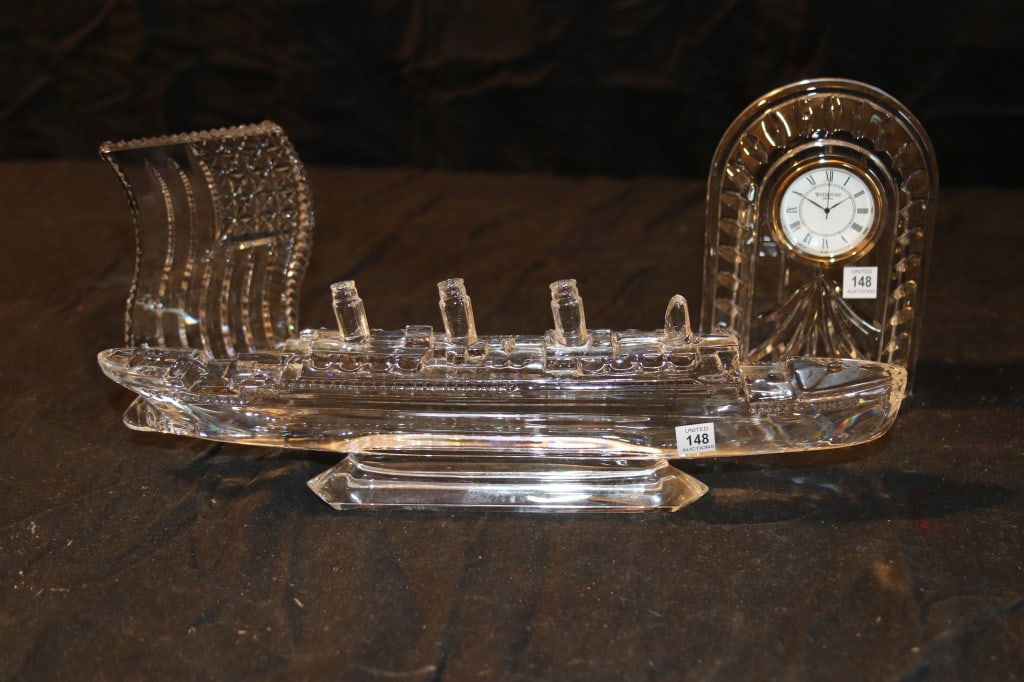 Waterford Crystal - Steamship, Overturn Small Clock, American Flag (1 of 3)