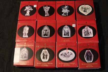 Waterford Crystal - (12) Ornaments To Include - Holy Family 1st Ed, Hope 1st Ed., Trimming The Tree