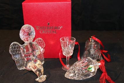 Waterford Crystal - Cherub w. Trumpet, Lismore Goblet Ornament, Lismore Bauble Ornament, Millennium